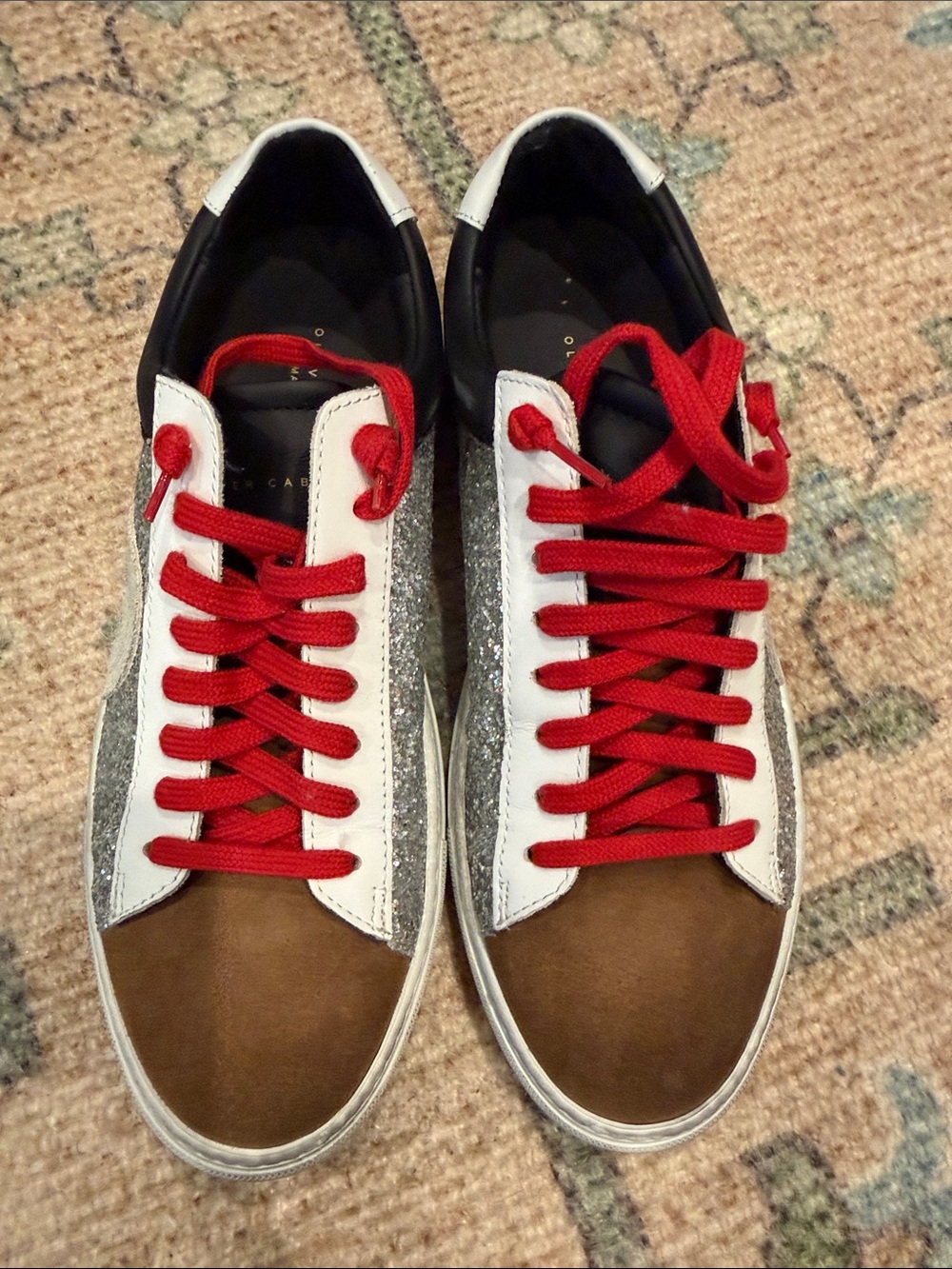 Oliver Cabell Women’s PeytonLow-Top Sneakers - Brown/White/Silver with Red Laces - Picture 4 of 6